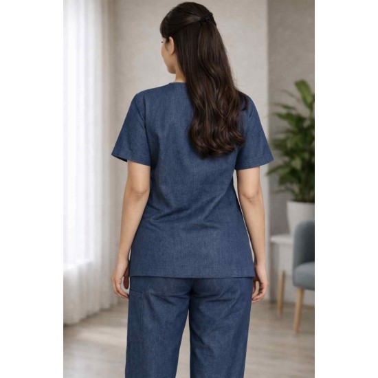 Hangerage Premium Female Denim Scrub Set | V-Neck Top with 3-Pockets | Ideal for doctors, dentists, vets, nurses & healthcare professionals