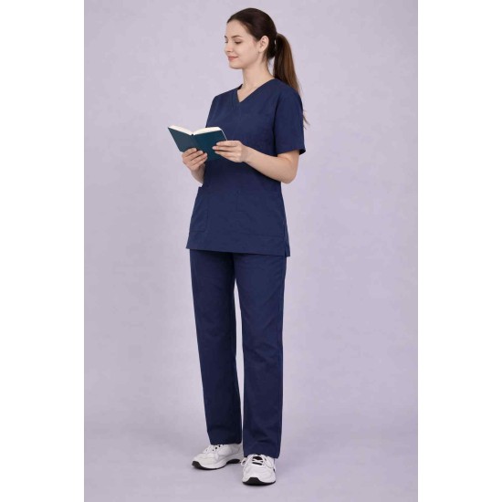 Premium Female Ocean Blue Scrub Suits | V Neck | Polycotton, Stylish, Comfortable | Half Sleeves | Ideal For Health care Professionals | Sizes XS-2XL