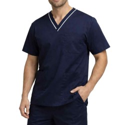  Hangerage Male Navy Blue Scrub Suit | V Neck | Style with white pipine | Comfortable | Half  Sleeves | Ideal For Health care Professionals | Sizes S - XXL