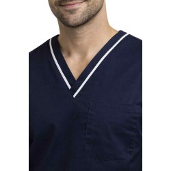  Hangerage Male Navy Blue Scrub Suit | V Neck | Style with white pipine | Comfortable | Half  Sleeves | Ideal For Health care Professionals | Sizes S - XXL