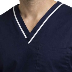  Hangerage Male Navy Blue Scrub Suit | V Neck | Style with white pipine | Comfortable | Half  Sleeves | Ideal For Health care Professionals | Sizes S - XXL