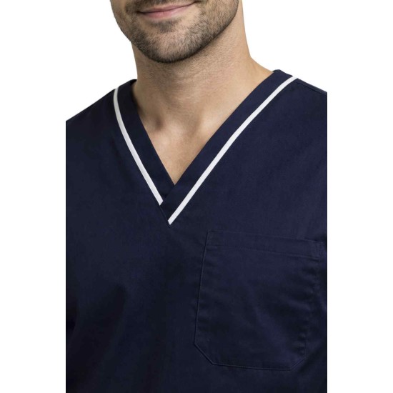  Hangerage Male Navy Blue Scrub Suit | V Neck | Style with white pipine | Comfortable | Half  Sleeves | Ideal For Health care Professionals | Sizes S - XXL