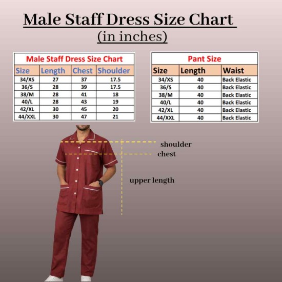 Hangerage Male Staff Dress | Polycotton, Stylish, Comfortable | Half Sleeves | Style with White Pipine | Ideal For Health care Professionals | Color (Maroon) Sizes S - XXL
