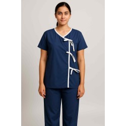 Hangerage Navy Blue Front-Open Patient Kurta-Pajama | Unisex | Free Size | Comfortable, Accessible, and Durable