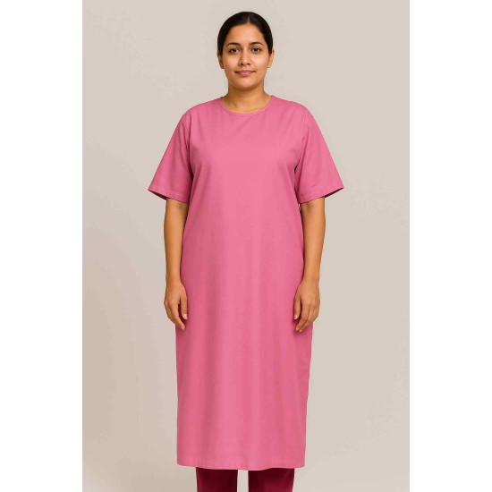 Hangerage Pink Back-Open Patient Gown | Unisex | Free Size | Comfortable, Accessible, and Durable