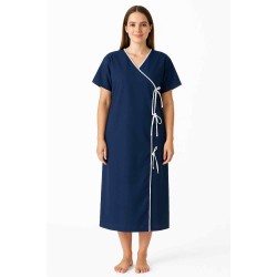 Hangerage Navy Blue Front-Open Patient Gown | Unisex | Free Size | Comfortable, Accessible, and Durable