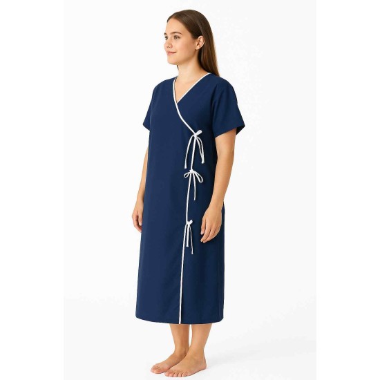 Hangerage Navy Blue Front-Open Patient Gown | Unisex | Free Size | Comfortable, Accessible, and Durable