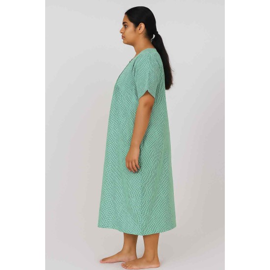 Hangerage Patient Gown (Maxi) | Green Checkered Cotton | Free Size