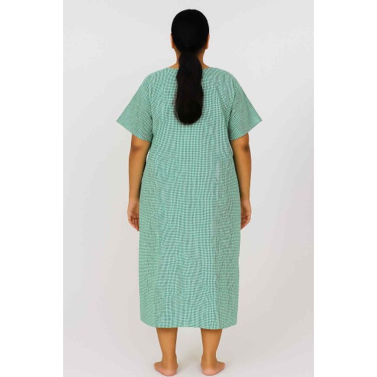 Hangerage Patient Gown (Maxi) | Green Checkered Cotton | Free Size