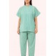 Hangerage Patient Kurta Pajama Set | Green Checkered Cotton | V-Neck Front Open | Free Size