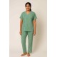 Hangerage Patient Kurta Pajama Set | Green Checkered Cotton | V-Neck with Tie-Up | Front Open | Free Size