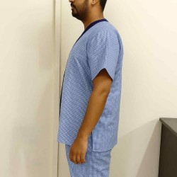 Hangerage Unisex Patient Kurta Pajama Set | Blue Cotton Checkered Hospital Wear for Men & Women | Comfortable & Breathable Medical Clothing with Front Button Closure | Free Size