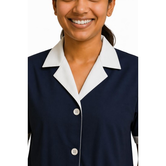 Hangerage Navy Staff Apron | Unisex_3-Pocket Apron | Half Sleeves | V Neck | style with White collar | Comfortable | Durable | Uniform for Medical Professionals (Staff & Nursing)