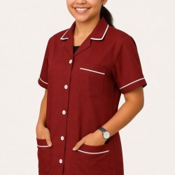 Hangerage Maroon Staff Apron | Unisex_3-Pocket Apron | Half Sleeves | V Neck | style with White Pipine | Comfortable | Durable | Uniform for Medical Professionals (Staff & Nursing)