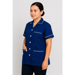 Hangerage Royal Blue Staff Apron | Unisex_3-Pocket Apron | Half Sleeves | V Neck | style with White Pipine | Comfortable | Durable | Uniform for Medical Professionals (Staff & Nursing)