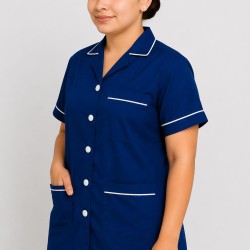 Hangerage Royal Blue Staff Apron | Unisex_3-Pocket Apron | Half Sleeves | V Neck | style with White Pipine | Comfortable | Durable | Uniform for Medical Professionals (Staff & Nursing)