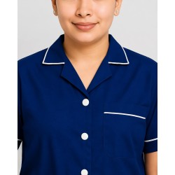 Hangerage Royal Blue Staff Apron | Unisex_3-Pocket Apron | Half Sleeves | V Neck | style with White Pipine | Comfortable | Durable | Uniform for Medical Professionals (Staff & Nursing)