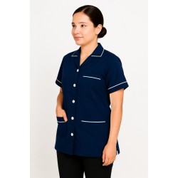 Hangerage Navy Blue Staff Apron | Unisex_3-Pocket Apron | Half Sleeves | V Neck | style with White Pipine | Comfortable | Durable | Uniform for Medical Professionals (Staff & Nursing)