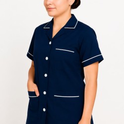 Hangerage Navy Blue Staff Apron | Unisex_3-Pocket Apron | Half Sleeves | V Neck | style with White Pipine | Comfortable | Durable | Uniform for Medical Professionals (Staff & Nursing)
