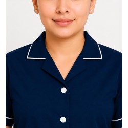 Hangerage Navy Blue Staff Apron | Unisex_3-Pocket Apron | Half Sleeves | V Neck | style with White Pipine | Comfortable | Durable | Uniform for Medical Professionals (Staff & Nursing)