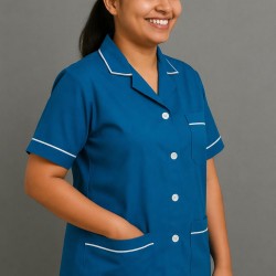 Hangerage Sky Blue Staff Apron | Unisex_3-Pocket Apron | Half Sleeves | V Neck | style with White Pipine | Comfortable | Durable | Uniform for Medical Professionals (Staff & Nursing)