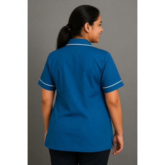 Hangerage Sky Blue Staff Apron | Unisex_3-Pocket Apron | Half Sleeves | V Neck | style with White Pipine | Comfortable | Durable | Uniform for Medical Professionals (Staff & Nursing)