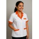 Hangerage White Staff Apron | Unisex_3-Pocket Apron | Half Sleeves | V Neck | style with orange collar | Comfortable | Durable | Uniform for Medical Professionals (Staff & Nursing)