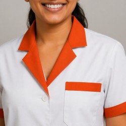 Hangerage White Staff Apron | Unisex_3-Pocket Apron | Half Sleeves | V Neck | style with orange collar | Comfortable | Durable | Uniform for Medical Professionals (Staff & Nursing)