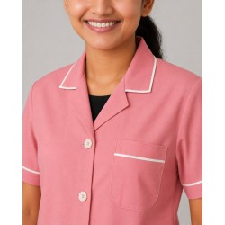 Hangerage Pink Staff Apron | Unisex_3-Pocket Apron | Half Sleeves | V Neck | style with White Pipine | Comfortable | Durable | Uniform for Medical Professionals (Staff & Nursing)