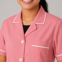Hangerage Pink Staff Apron | Unisex_3-Pocket Apron | Half Sleeves | V Neck | style with White Pipine | Comfortable | Durable | Uniform for Medical Professionals (Staff & Nursing)