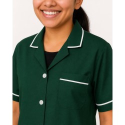 Hangerage Bottle Green Staff Apron | Unisex_3-Pocket Apron | Half Sleeves | V Neck | style with White Pipine | Comfortable | Durable | Uniform for Medical Professionals (Staff & Nursing)