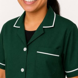 Hangerage Bottle Green Staff Apron | Unisex_3-Pocket Apron | Half Sleeves | V Neck | style with White Pipine | Comfortable | Durable | Uniform for Medical Professionals (Staff & Nursing)