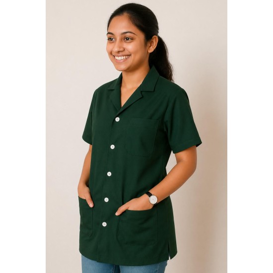 Hangerage Bottle Green Staff Apron | Unisex_3-Pocket Apron | Half Sleeves | V Neck | Comfortable | Durable | Uniform for Medical Professionals (Staff & Nursing)