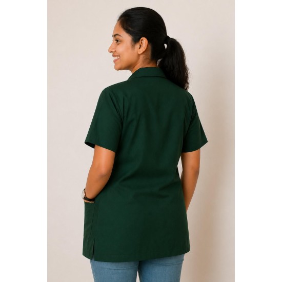 Hangerage Bottle Green Staff Apron | Unisex_3-Pocket Apron | Half Sleeves | V Neck | Comfortable | Durable | Uniform for Medical Professionals (Staff & Nursing)
