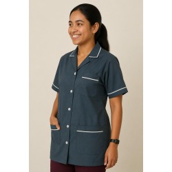 Hangerage Grey Staff Apron | Unisex_3-Pocket Apron | Half Sleeves | V Neck | style with White Pipine | Comfortable | Durable | Uniform for Medical Professionals (Staff & Nursing)