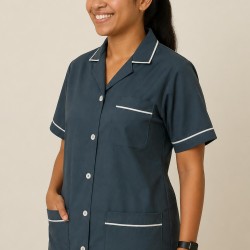 Hangerage Grey Staff Apron | Unisex_3-Pocket Apron | Half Sleeves | V Neck | style with White Pipine | Comfortable | Durable | Uniform for Medical Professionals (Staff & Nursing)