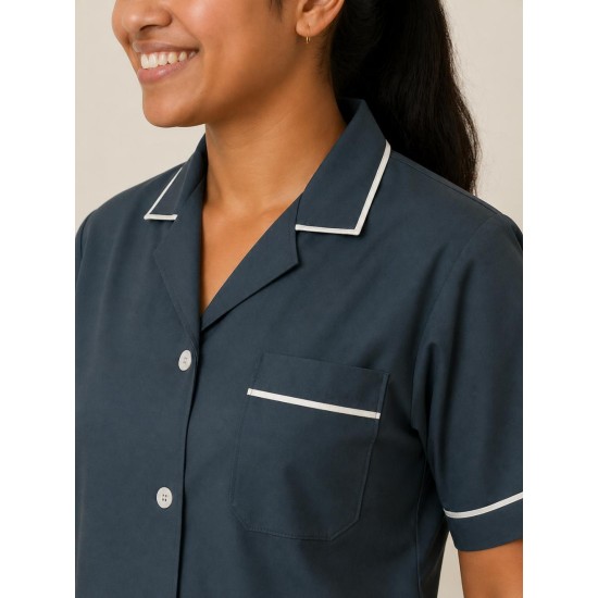 Hangerage Grey Staff Apron | Unisex_3-Pocket Apron | Half Sleeves | V Neck | style with White Pipine | Comfortable | Durable | Uniform for Medical Professionals (Staff & Nursing)