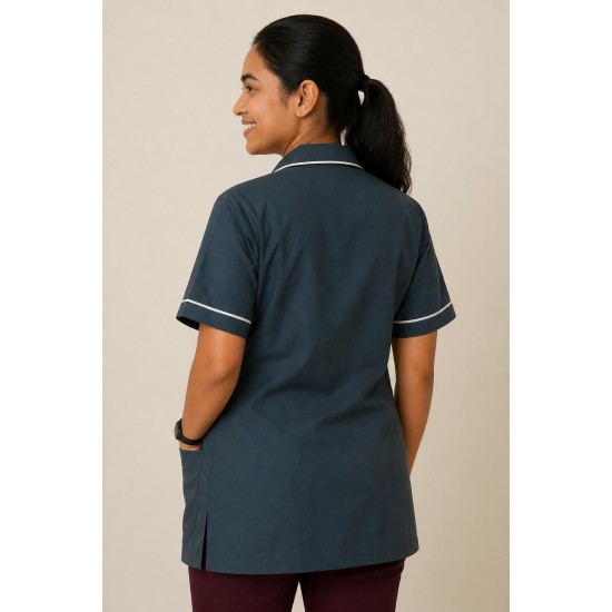 Hangerage Grey Staff Apron | Unisex_3-Pocket Apron | Half Sleeves | V Neck | style with White Pipine | Comfortable | Durable | Uniform for Medical Professionals (Staff & Nursing)