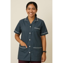 Hangerage Grey Staff Apron | Unisex_3-Pocket Apron | Half Sleeves | V Neck | style with White Pipine | Comfortable | Durable | Uniform for Medical Professionals (Staff & Nursing)