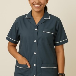 Hangerage Grey Staff Apron | Unisex_3-Pocket Apron | Half Sleeves | V Neck | style with White Pipine | Comfortable | Durable | Uniform for Medical Professionals (Staff & Nursing)