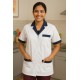 Hangerage White Staff Apron | Unisex_3-Pocket Apron | Half Sleeves | V Neck | style with Navy Blue collar | Comfortable | Durable | Uniform for Medical Professionals (Staff & Nursing)