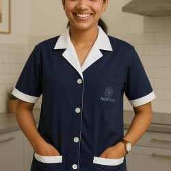 Hangerage Navy Staff Apron | Unisex_3-Pocket Apron | Half Sleeves | V Neck | style with White collar | Comfortable | Durable | Uniform for Medical Professionals (Staff & Nursing)