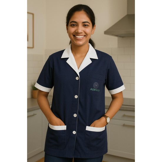 Hangerage Navy Staff Apron | Unisex_3-Pocket Apron | Half Sleeves | V Neck | style with White collar | Comfortable | Durable | Uniform for Medical Professionals (Staff & Nursing)