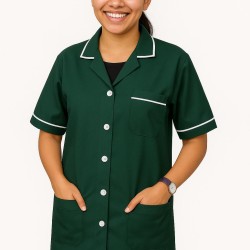 Hangerage Bottle Green Staff Apron | Unisex_3-Pocket Apron | Half Sleeves | V Neck | style with White Pipine | Comfortable | Durable | Uniform for Medical Professionals (Staff & Nursing)