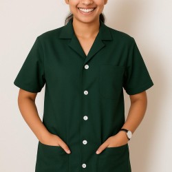 Hangerage Bottle Green Staff Apron | Unisex_3-Pocket Apron | Half Sleeves | V Neck | Comfortable | Durable | Uniform for Medical Professionals (Staff & Nursing)