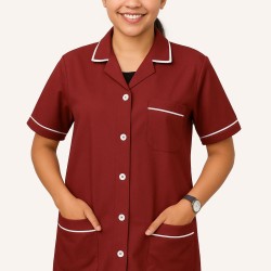 Hangerage Maroon Staff Apron | Unisex_3-Pocket Apron | Half Sleeves | V Neck | style with White Pipine | Comfortable | Durable | Uniform for Medical Professionals (Staff & Nursing)