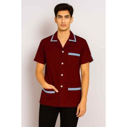 Hangerage Maroon Staff Apron | Unisex_3-Pocket Apron | Half Sleeves | V Neck | style with Contrast sky blue Strip | Comfortable | Durable | Uniform for Medical Professionals (Staff & Nursing)