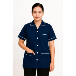 Hangerage Navy Blue Staff Apron | Unisex_3-Pocket Apron | Half Sleeves | V Neck | style with White Pipine | Comfortable | Durable | Uniform for Medical Professionals (Staff & Nursing)