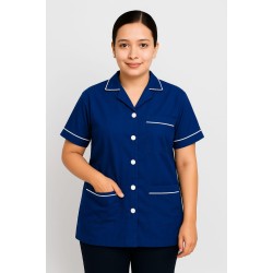 Hangerage Royal Blue Staff Apron | Unisex_3-Pocket Apron | Half Sleeves | V Neck | style with White Pipine | Comfortable | Durable | Uniform for Medical Professionals (Staff & Nursing)