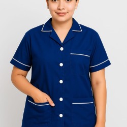Hangerage Royal Blue Staff Apron | Unisex_3-Pocket Apron | Half Sleeves | V Neck | style with White Pipine | Comfortable | Durable | Uniform for Medical Professionals (Staff & Nursing)